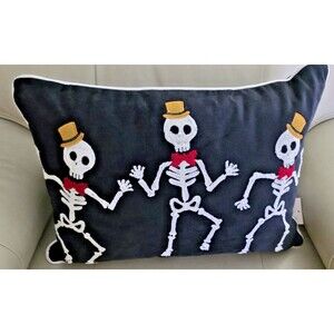 Halloween Throw Pillow Skeletons Embroidered Holiday Home Bedding Decor NEW